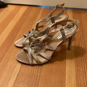 Women’s Dressy Tan and Rhinestone INC open toed heels